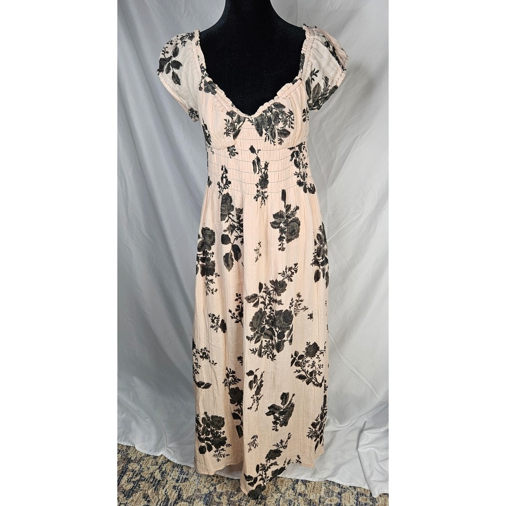 Free People Dress Womens Small Floral Print Maxi Bohemian Open Back‎ Tie Summer